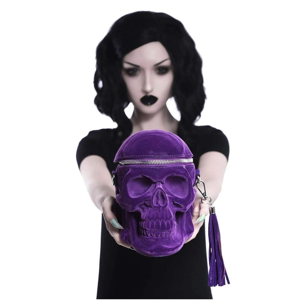 Killstar grave digger skull backpack purple velvet - Picture 1 of 8